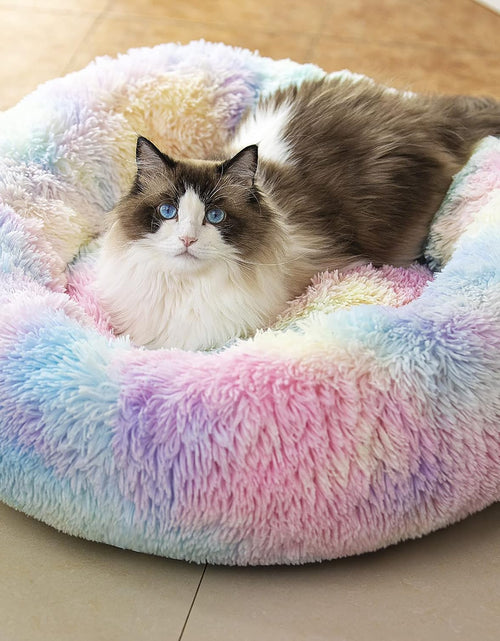 Load image into Gallery viewer, anti Anxiety round Fluffy Plush Faux Fur Warm Washable Dog Bed &amp; Cat Bed, Original Bed for Small Medium Large Pets,Used to Relieve Joints and Improve Sleep（20"/24"/27''） (20", Rainbow)
