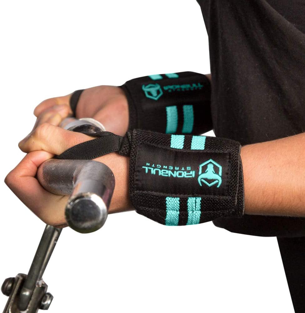 Women Wrist Wraps with Thumb Loops - 12" Professional Grade - Wrist Support Brace and Compression for Cross Training, Weight Lifting, Powerlifting, Strength Training (Black/Mint)