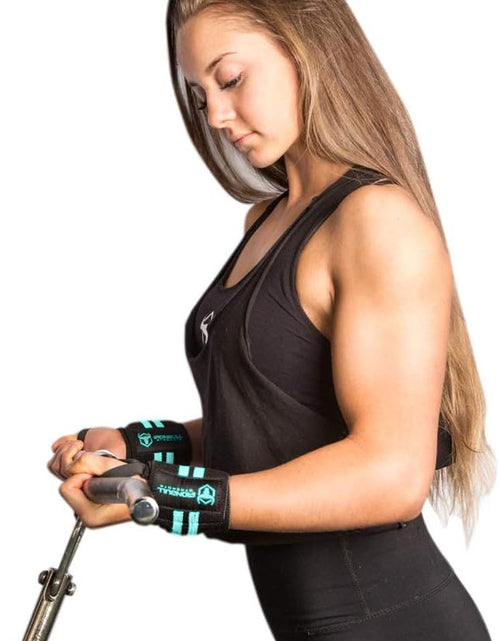 Load image into Gallery viewer, Women Wrist Wraps with Thumb Loops - 12" Professional Grade - Wrist Support Brace and Compression for Cross Training, Weight Lifting, Powerlifting, Strength Training (Black/Mint)
