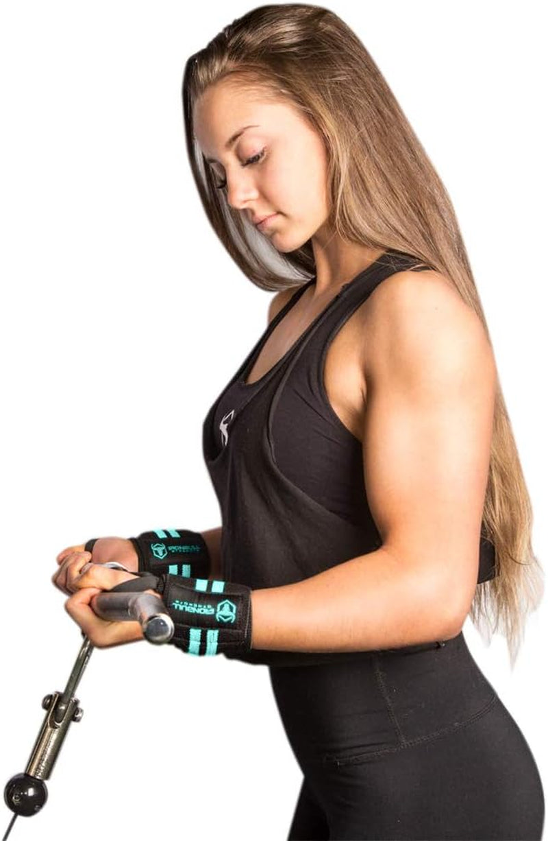 Women Wrist Wraps with Thumb Loops - 12" Professional Grade - Wrist Support Brace and Compression for Cross Training, Weight Lifting, Powerlifting, Strength Training (Black/Mint)