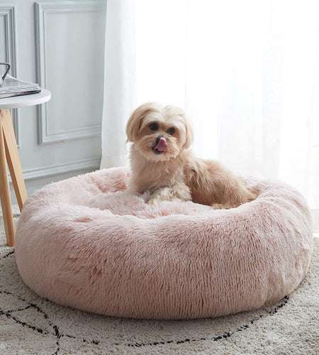 Calming Dog Bed & Cat Bed, Anti-Anxiety Donut Dog Cuddler Bed, Warming Cozy Soft Dog round Bed, Fluffy Faux Fur Plush Dog Cat Cushion Bed for Small Medium Dogs and Cats (20"/24"/27"/30")