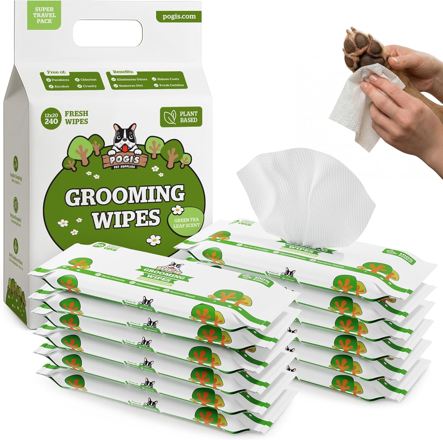 Pogi'S Grooming Wipes - Hypoallergenic Pet Wipes for Dogs & Cats - Plant-Based, Earth-Friendly, Deodorizing Dog Wipes