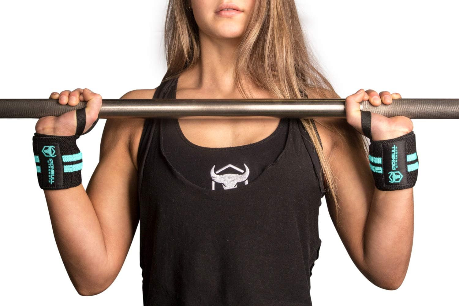 Women Wrist Wraps with Thumb Loops - 12" Professional Grade - Wrist Support Brace and Compression for Cross Training, Weight Lifting, Powerlifting, Strength Training (Black/Mint)
