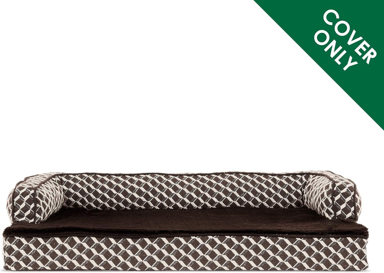 Replacement Pet Bed Cover - Plush Fur and Décor Comfy Couch Washable Dog Bed Cover, Diamond Brown, Jumbo plus (Xx-Large)