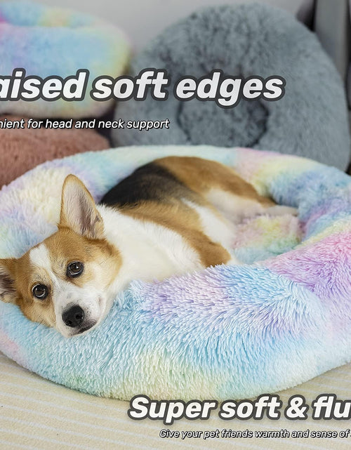 Load image into Gallery viewer, anti Anxiety round Fluffy Plush Faux Fur Warm Washable Dog Bed &amp; Cat Bed, Original Bed for Small Medium Large Pets,Used to Relieve Joints and Improve Sleep（20"/24"/27''） (20", Rainbow)
