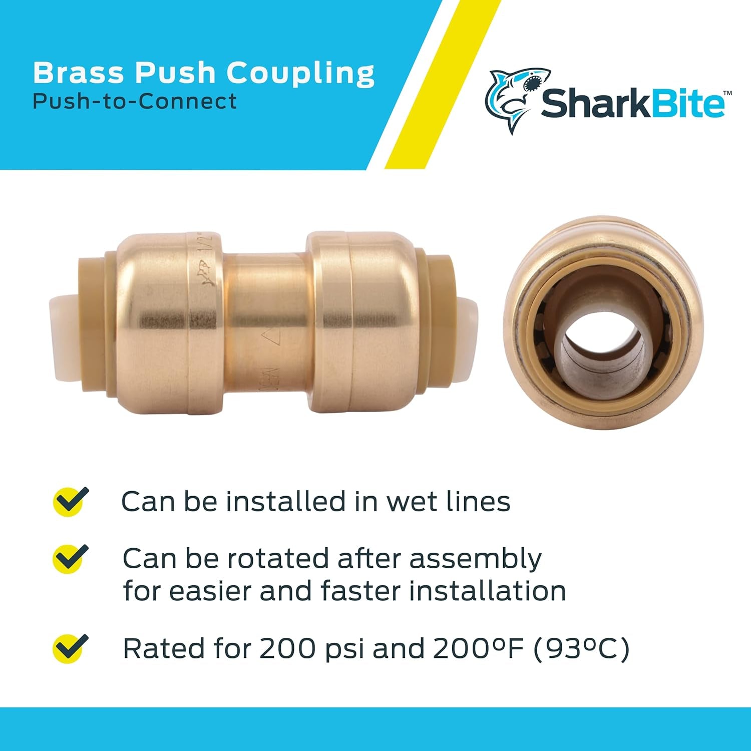 U008LFA4 Straight Coupling Plumbing Fitting, PEX Fittings, Push-To-Connect, Coupler, PE-RT, HDPE, Copper, CPVC, 1/2 Inch, Pack of 4