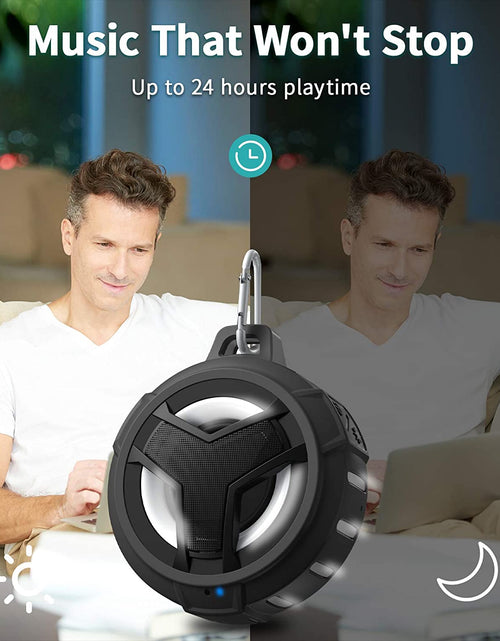 Load image into Gallery viewer, Bluetooth Shower Speaker, Waterproof Portable Bluetooth Speakers, IP67 Waterproof Wireless Speaker with LED Light, Floating, 2000Mah, True Wireless Stereo for Kayak, Beach,Gifts for Men -Black
